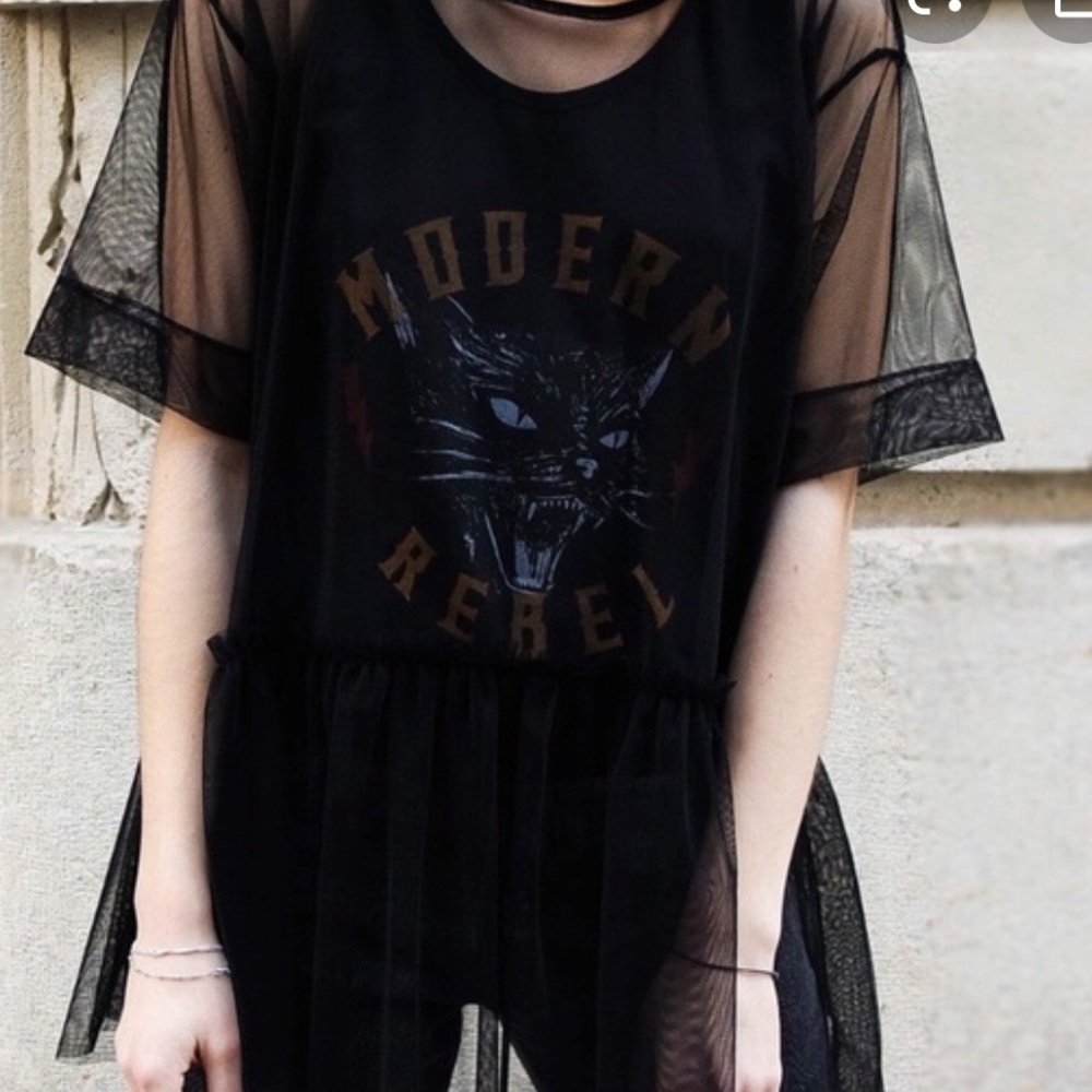 Zara Modern Rebel Cat Tulle Shirt